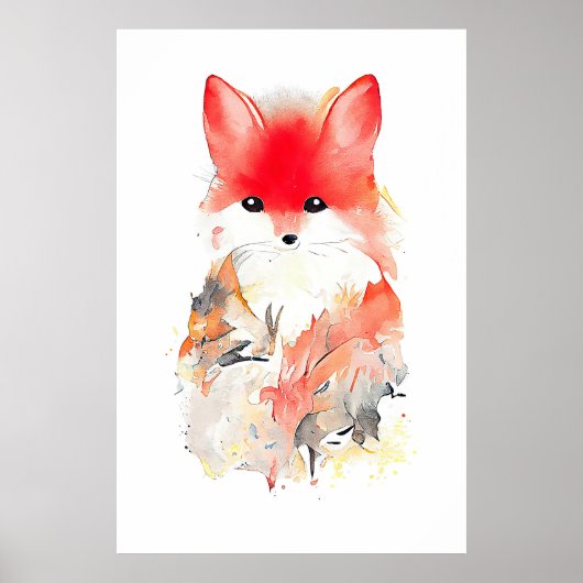 Fox Wilde Dier Natuur Waterverf Kunst Schilderen Poster (Voorkant)