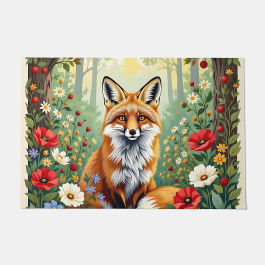 Fox Wildflower Forest Illustration Deurmat (Voorkant)