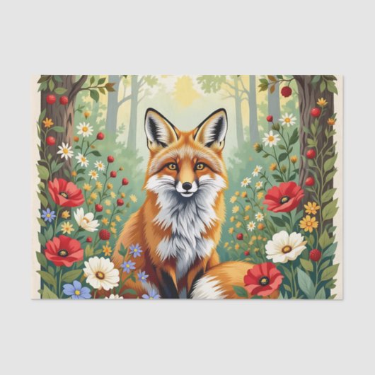Fox Wildflower Forest Illustration Tissuepapier (Voorkant)