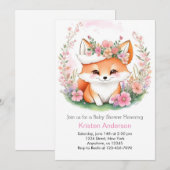 Fox Wildflower Woodland Meisje Baby shower Kaart (Voorkant / Achterkant)