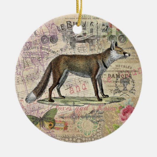 Fox Wildlife Collage  Illustratie Keramisch Ornament (Voorkant)