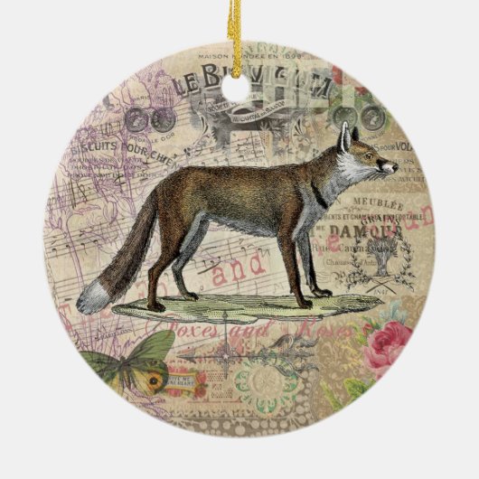 Fox Wildlife Collage Illustratie Keramisch Ornament (Achterkant)