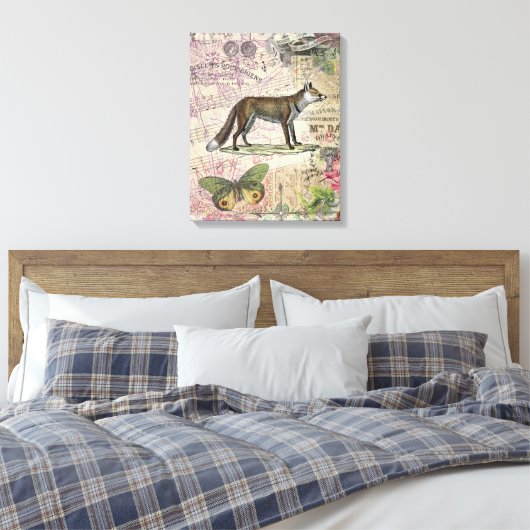 Fox Wildlife Dierenillustratie Canvas Afdruk (Insitu (Slaapkamer))