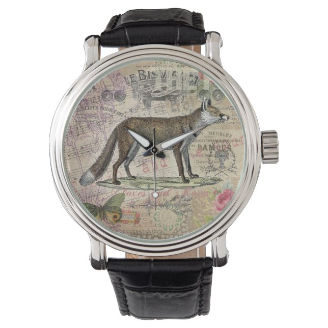 Fox Wildlife  Dierenillustratie Horloge (Voorkant)