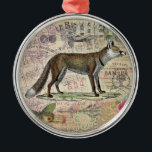 Fox Wildlife  Dierenillustratie Metalen Ornament<br><div class="desc">Dit vos afbeelding is een collage gebaseerd op antiek mooie illustraties. Er is een vos en een vlinder,  bladmuziek,  belettering,  kant,  en bloemen. Een prachtig collectie oude afbeeldingen uit de jaren 1800.</div>
