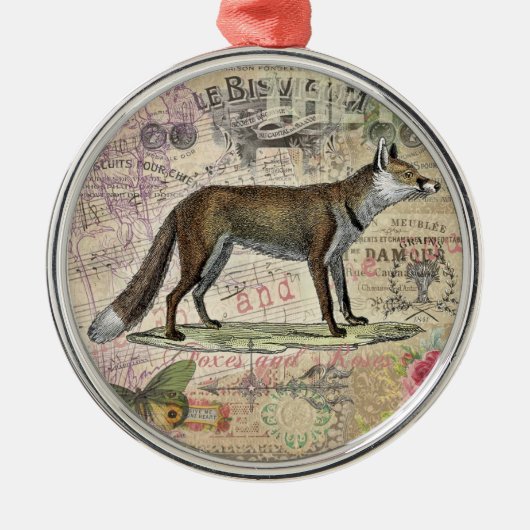 Fox Wildlife  Dierenillustratie Metalen Ornament (Voorkant)