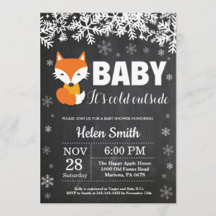 Fox Winter Baby shower Chalkboard Invitation Kaart