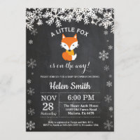 Fox Winter Baby shower Chalkboard Uitnodiging