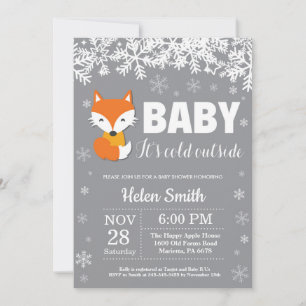 Fox Winter Baby shower Snowflake Invitation Kaart
