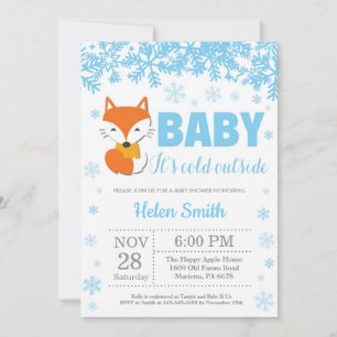 Fox Winter Blue Boy Baby shower Snowflake Kaart
