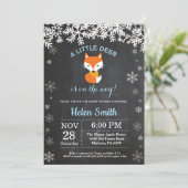 Fox Winter Boy Baby shower Chalkboard Uitnodiging (Staand voorkant)