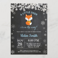 Fox Winter Boy Baby shower Chalkboard Uitnodiging