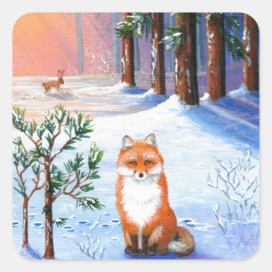 Fox Winter Cartoon Creationarts Vierkante Sticker