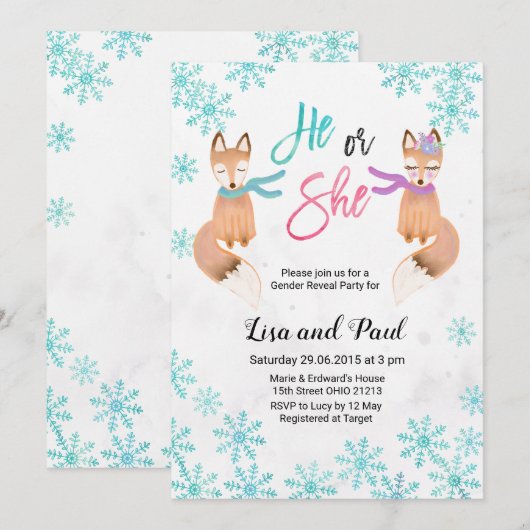 Fox Winter gender onthullingen Kaart (Voorkant / Achterkant)