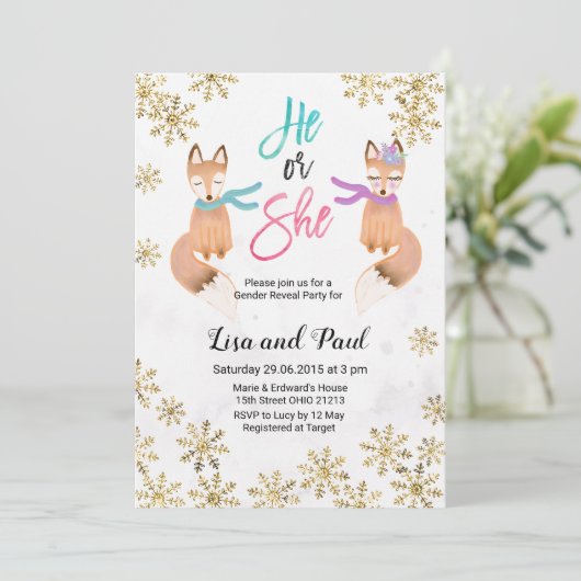 Fox Winter Gold onthult uitnodiging (Staand voorkant)