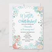 Fox Winter ONEderland Snow Birthday Invite Mint Kaart (Voorkant)