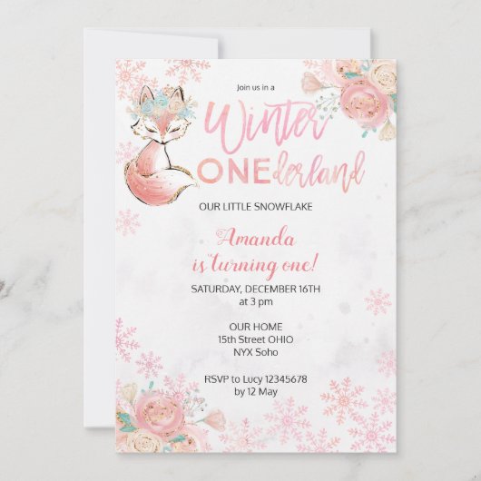 Fox Winter ONEderland Snow Verjaardag Uitnodigen Kaart (Voorkant)