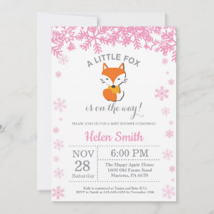 Fox Winter Pink Girl Baby shower Snowflake Kaart