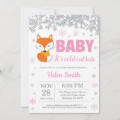Fox Winter Pink Girl Baby shower Snowflake Kaart (Voorkant)