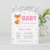 Fox Winter Pink Girl Baby shower Snowflake Kaart (Staand voorkant)