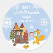 Fox Winter Snowflakes Baby shower cadeau Ronde Sticker (Voorkant)