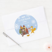 Fox Winter Snowflakes Baby shower cadeau Ronde Sticker (Envelop)