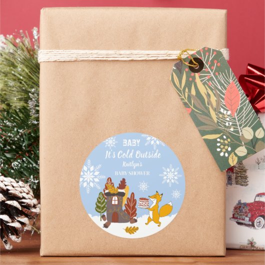 Fox Winter Snowflakes Baby shower cadeau Ronde Sticker (Feestdagen)