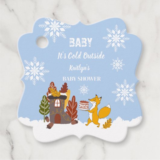 Fox Winter Snowflakes Baby shower Gift Bedankjes Labels (Voorkant)