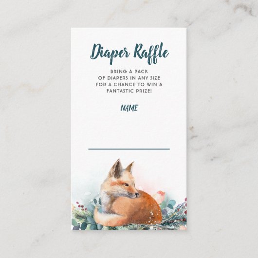 Fox Winter Woodland Baby shower Luier Raffle Informatiekaartje (Voorkant)