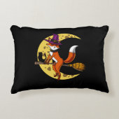 Fox Witch RIding a Broom Funny Halloween Animal Accent Kussen (Voorkant)