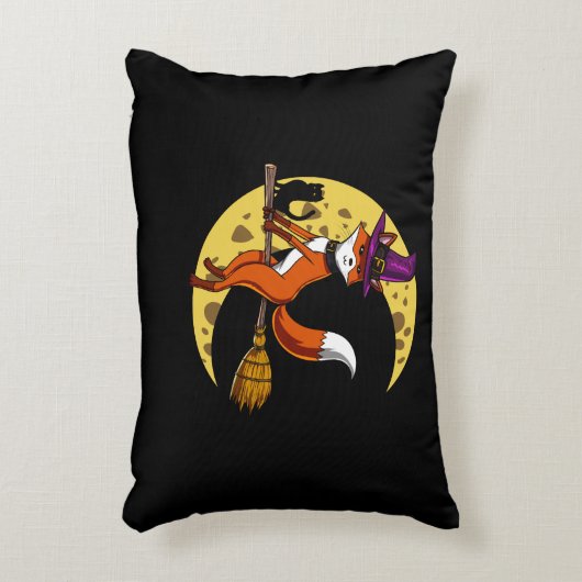 Fox Witch RIding a Broom Funny Halloween Animal Accent Kussen (Voorkant(Verticaal))