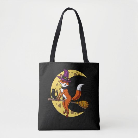 Fox Witch RIding a Broom Funny Halloween Animal Tote Bag (Voorkant)