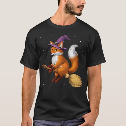 Fox Witch Riding Broom T-shirt (Voorkant)
