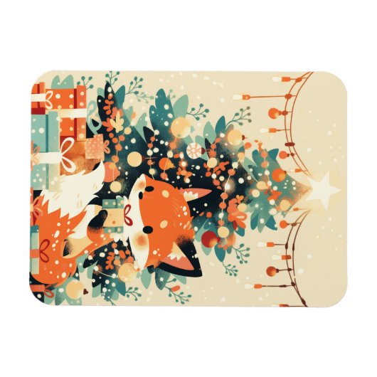 Fox with Christmas Tree and Gifts Magneet (Horizontaal)