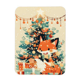 Fox with Christmas Tree and Gifts Magneet