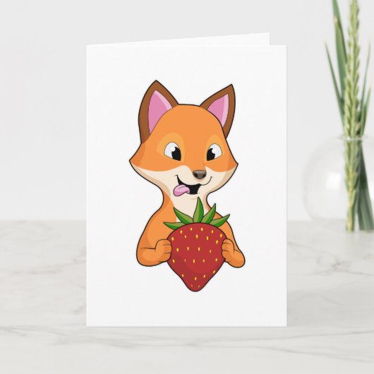 Fox with Strawberry Kaart (Voorkant)