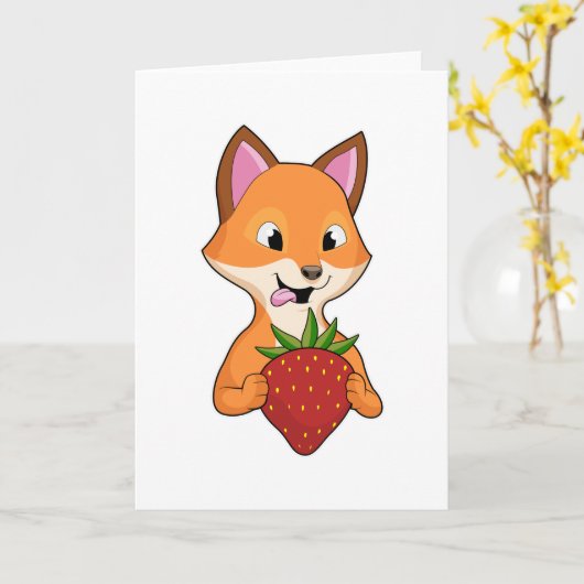 Fox with Strawberry Kaart (Gele Bloem)