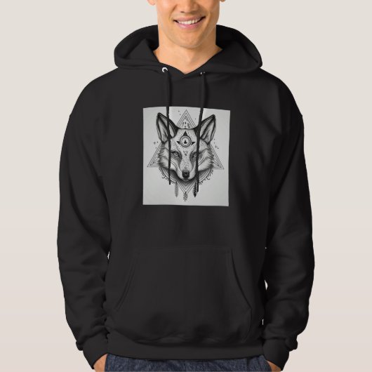 Fox with Wiccan and Occult Symbols Goth Hoodie (Voorkant)