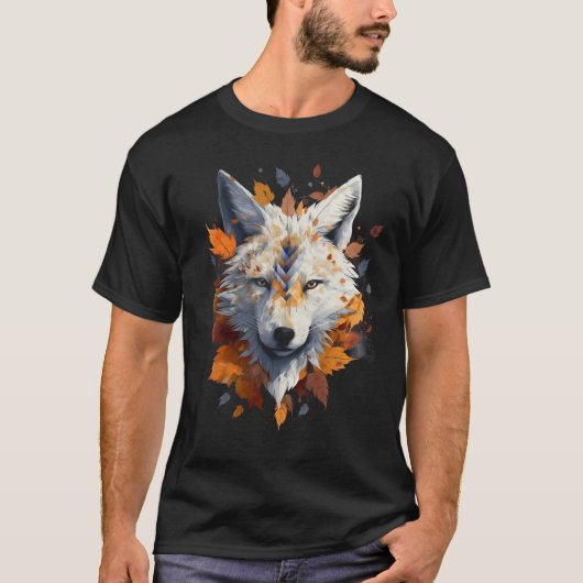 Fox Witte Wolf Herfst bladeren Dier Kunstwerk Fox T-shirt (Voorkant)