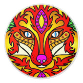 Fox wolf boho abstracte kunst rood paarse keramische knop (Voorkant)