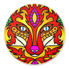 Fox wolf boho abstracte kunst rood paarse keramische knop