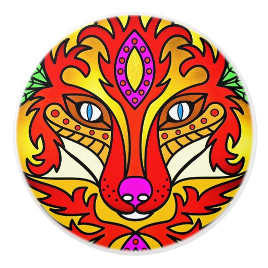 Fox wolf boho abstracte kunst rood paarse keramische knop (Voorkant)