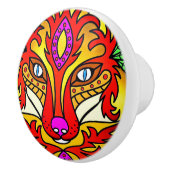 Fox wolf boho abstracte kunst rood paarse keramische knop (Rechts)