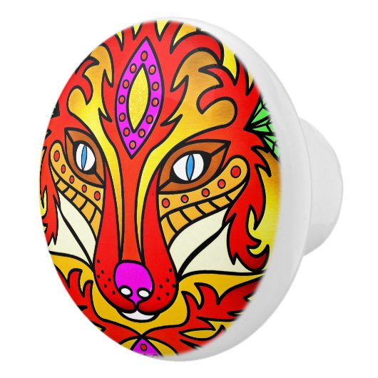 Fox wolf boho abstracte kunst rood paarse keramische knop (Rechts)