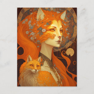 Fox Woman Fantasy Art Briefkaart