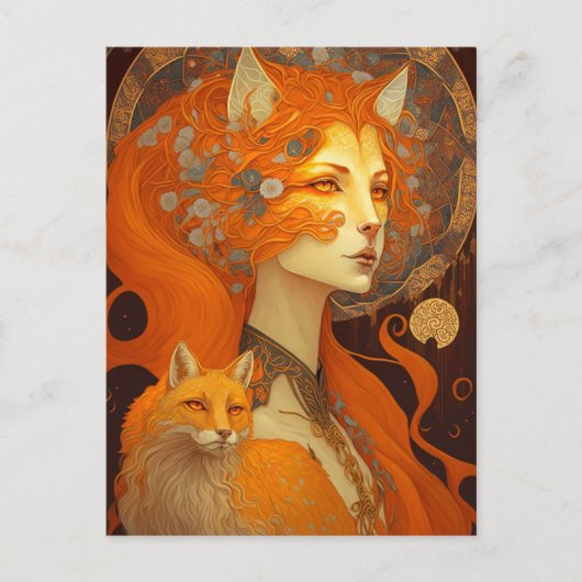 Fox Woman Fantasy Art Briefkaart (Voorkant)