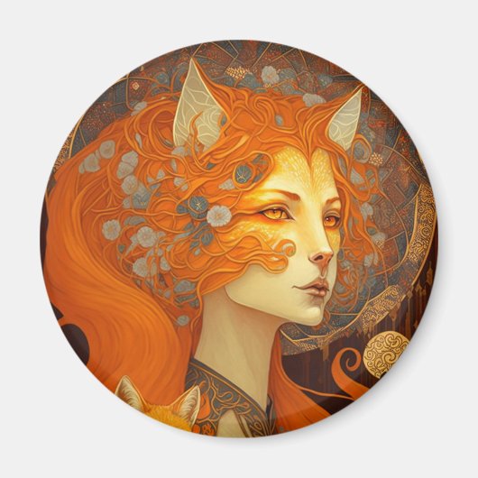 Fox Woman Fantasy Art Magneet (Voorkant)