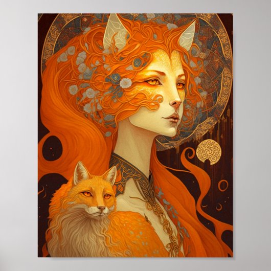 Fox Woman Fantasy Art Poster (Voorkant)