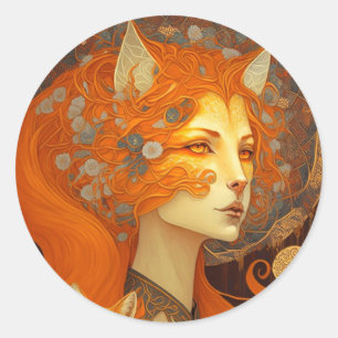 Fox Woman Fantasy Art Ronde Sticker