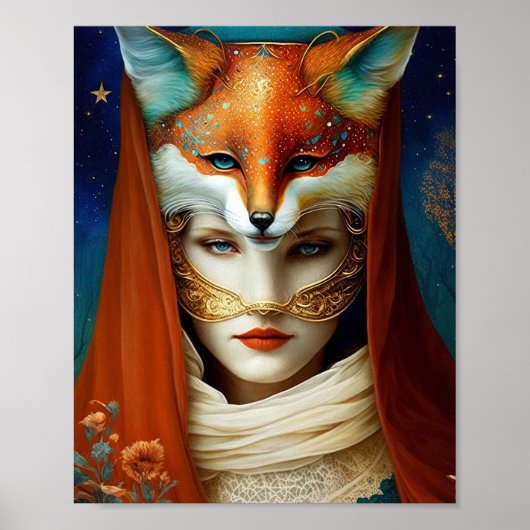 Fox Woman Surreal Fantasy Art Poster (Voorkant)